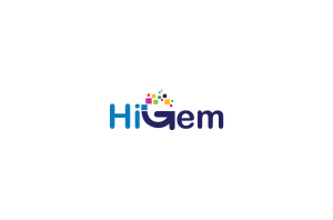 Logo van HiGem met kleurrijke elementen op een zwarte achtergrond